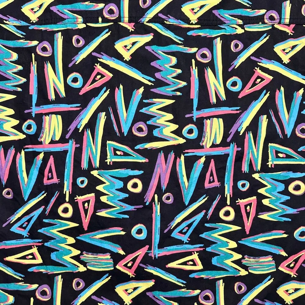 Empyre | Men | Neon Graffiti 90s Style Short Sleeve Button Down Shirt | Size XL
